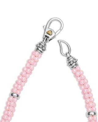 18K Yellow Gold & Sterling Silver Pink Caviar Ceramic Bead Bracelet