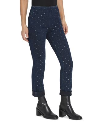 Studded High Rise Skinny Jeans in Indigo