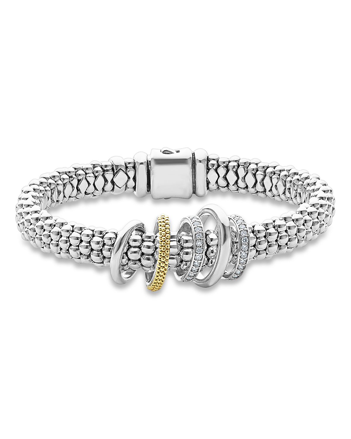 Lagos Two Tone Caviar Lux Five Ring Bracelet with Diamonds, 0.3 tcw