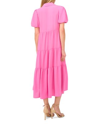 Short Sleeve Tiered Maxi Shirt Dress