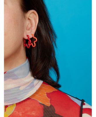 9K Yellow Gold Flower Funk Color Flower Outline Hoop Earrings