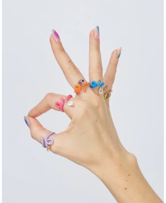 9K Yellow Gold You're So Vine Rock Crystal & Pink Enamel Tendril Ring