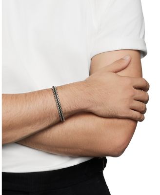 Men&#39;s Woven Box Chain Bracelet in Sterling Silver with Nylon, 10mm