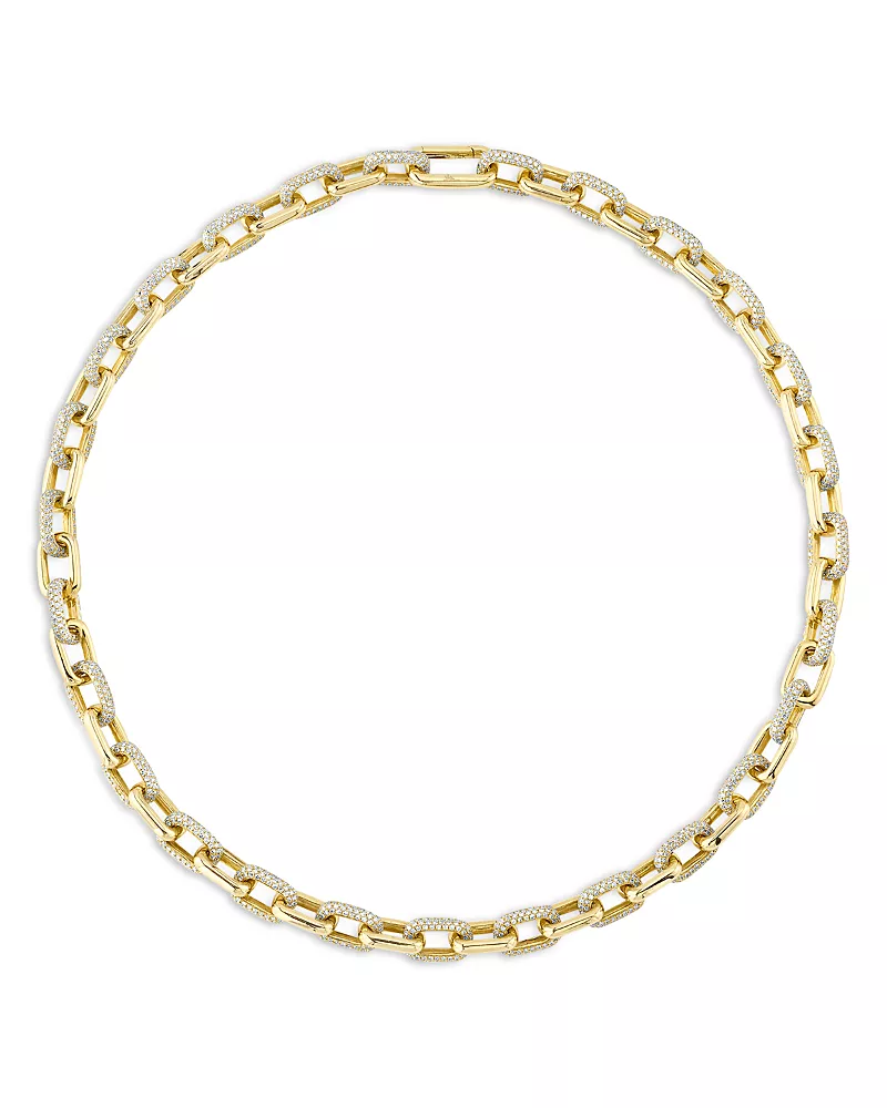 Shy Creation 14K Yellow Gold Kate Diamond Pave Link Necklace, 18