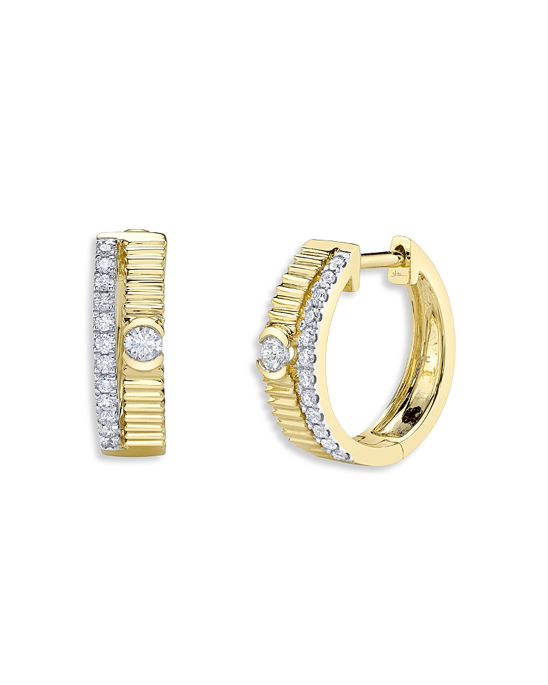 Shy Creation 14k Yellow Gold Kate Diamond Ridge Texture Huggie Hoop Earrings In Gold