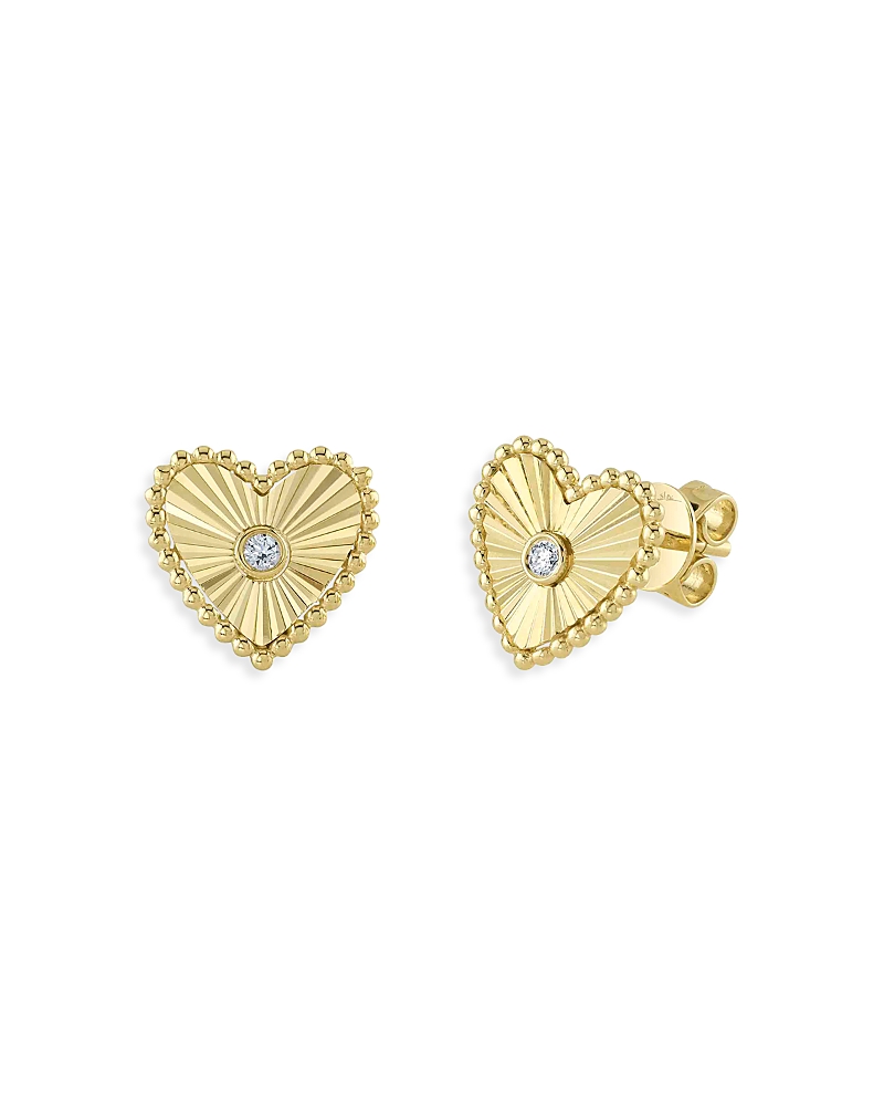 Shy Creation 14k Yellow Gold Kate Diamond Bezel Heart Stud Earrings In Gold