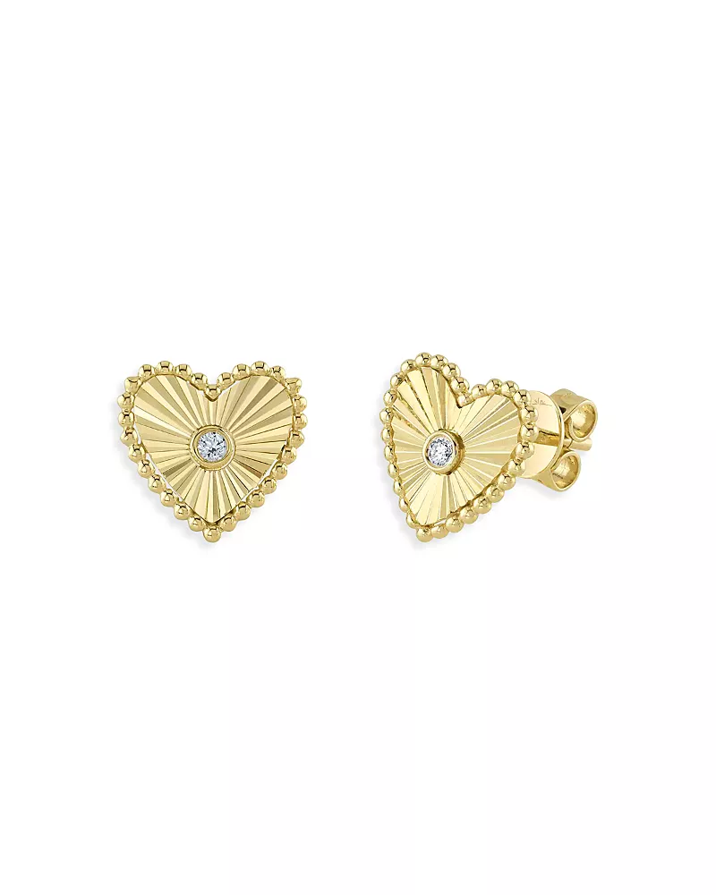 Shy Creation 14K Yellow Gold Kate Diamond Bezel Heart Stud Earrings