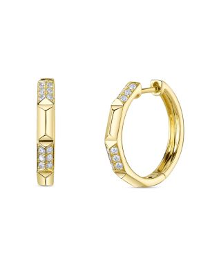 Shy Creation - 14K Yellow Gold Kate Diamond Pav&eacute; Geometric Small Hoop Earrings