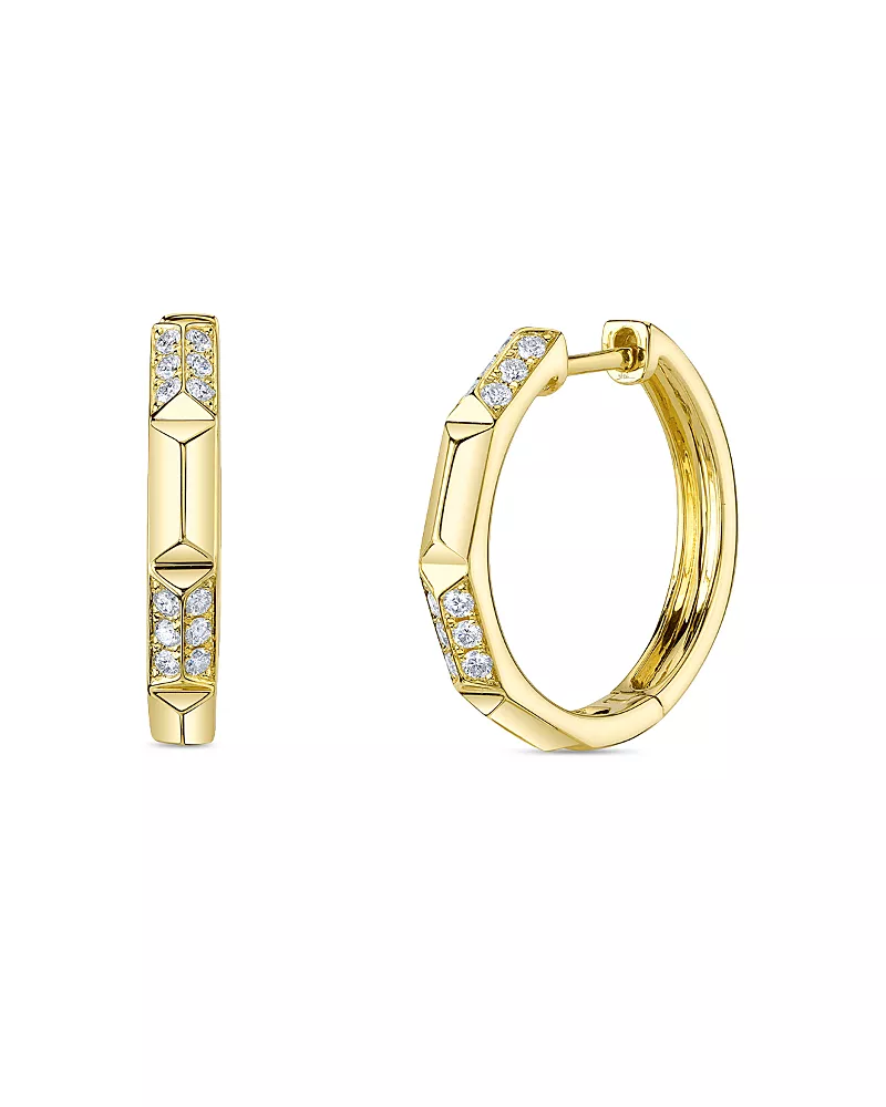 Shy Creation 14K Yellow Gold Kate Diamond Pave Geometric Small Hoop Earrings