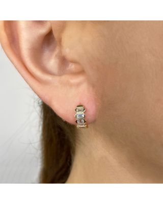 14k Yellow Gold Diamond Bailey Baguette Huggie Hoop Earrings