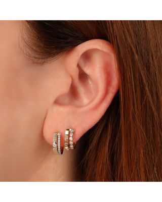 14k Yellow Gold Kate Diamond Ridge Texture Huggie Hoop Earrings