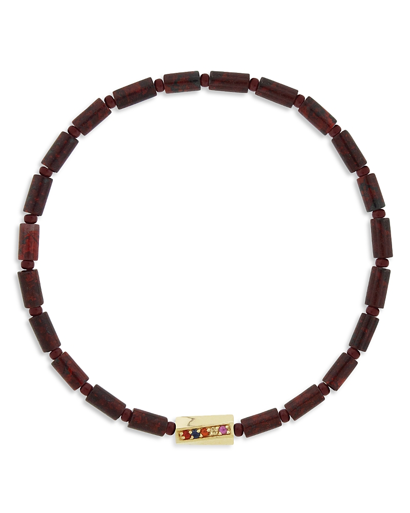 Luis Morais Rainbow Sapphire Twisted Hexagon Red Jasper Beaded Bracelet In Gold