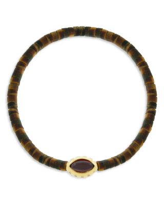 LUIS MORAIS - Men's 14K Yellow Gold Citrine Eye of the Idol Tiger's Eye Beaded Bracelet