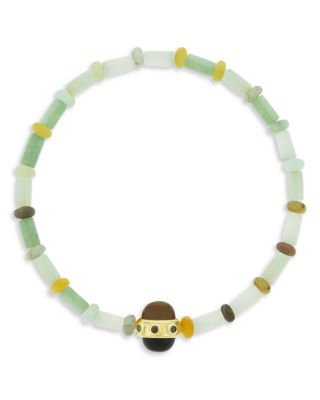 Men's 14K Yellow Gold Black Diamond Cabochon Collar Beaded Bracelet