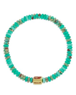 Men's 14K Yellow Gold Healer Ingot Jasper Glass Bead Bracelet