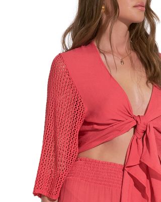 Tie Front Crocheted Top & Pull On Pants