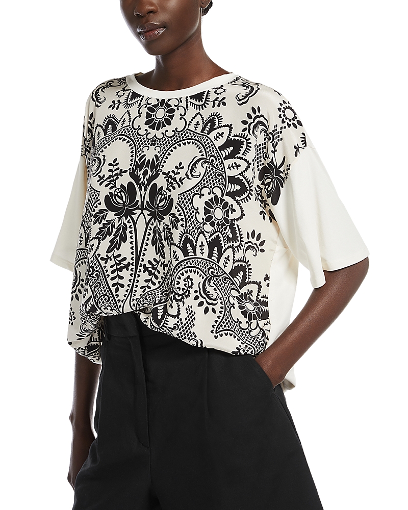 Weekend Max Mara Printed Silk And Jersey T-shirt In Ivory