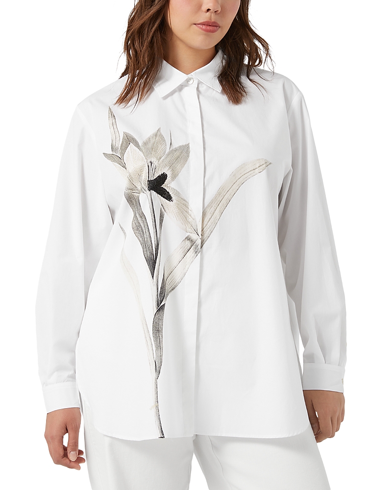 Marina Rinaldi Tartufo Placed Embroidery Cotton Button-up Shirt In Optical White