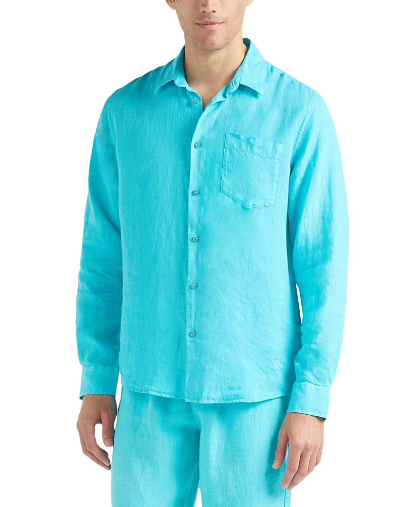 Vilebrequin - Caroubis Linen Long Sleeved Shirt In Santorini Blue Crsh9u10 In Ceramic