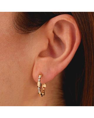 14K Yellow Gold Bailey Diamond Bezel Geometric Small Hoop Earrings