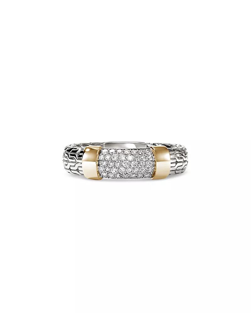 John Hardy 14K Yellow Gold & Sterling Silver Jh Essentials Diamond Pave Band