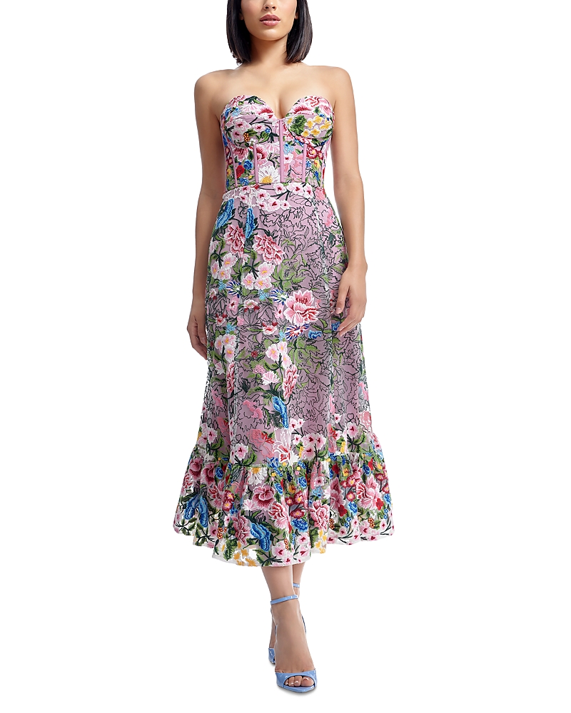 DRESS THE POPULATION DRESS THE POPULATION CARINA EMBROIDERED STRAPLESS DRESS
