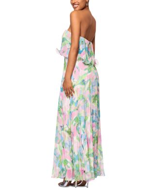 Printed Pleated Strapless Dress - Exclusive