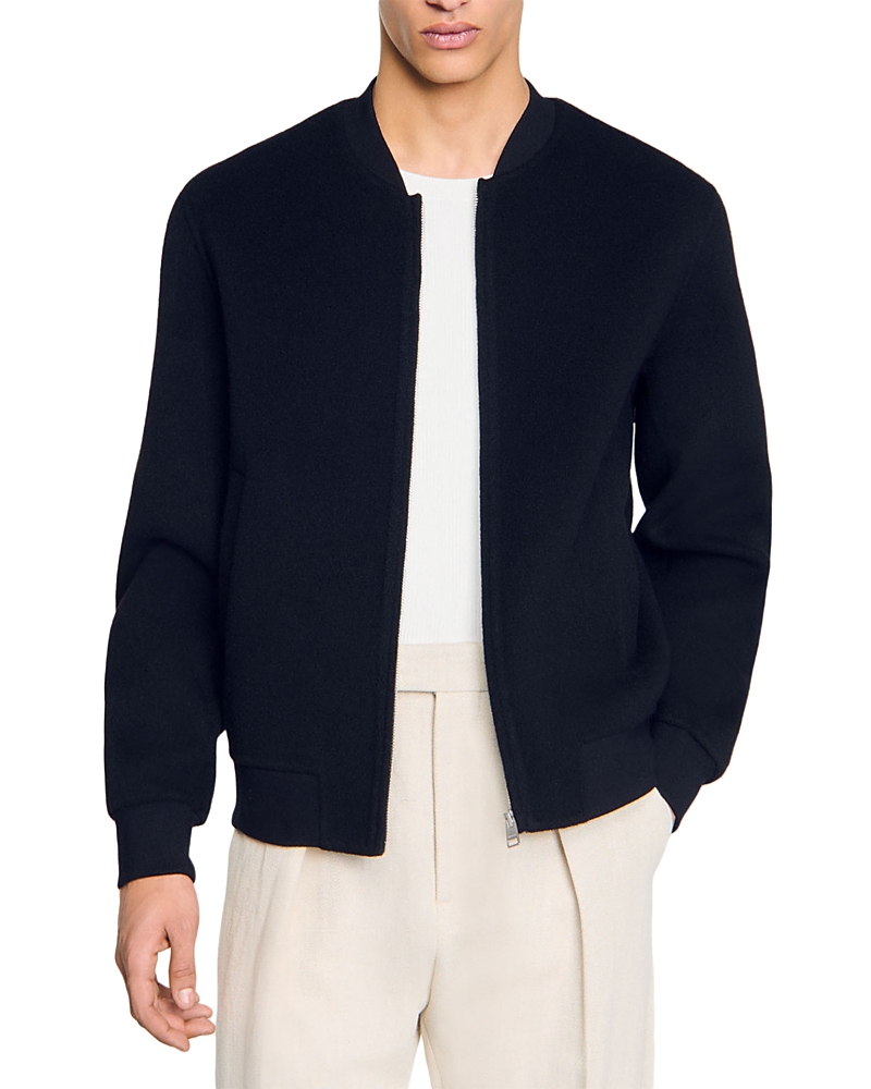 Sandro Monaco Regular Fit Wool Bomber Jacket In Black
