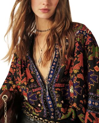 Varone Printed Deep V Blouse