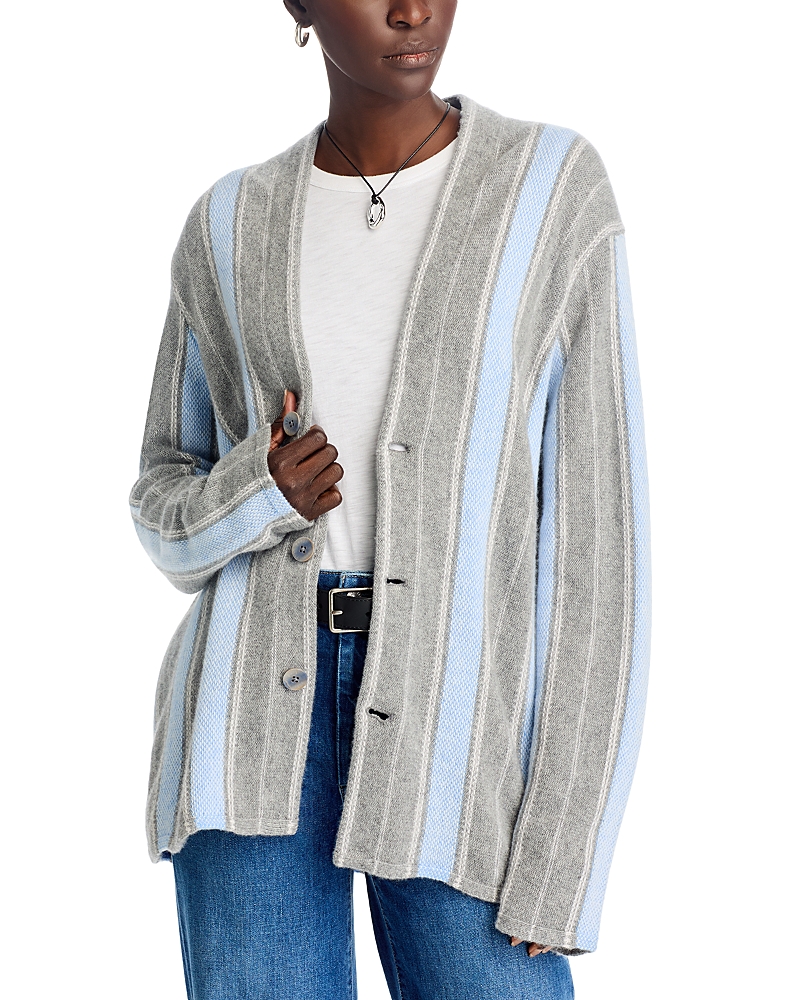 Guest In Residence Everywear Cashmere Cardigan In Heather Grey Cream Blue