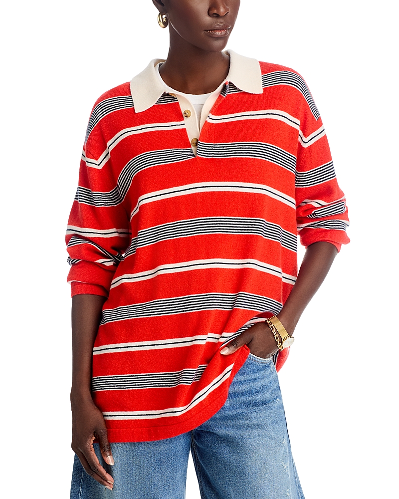 Guest In Residence Cashmere Striped Rugby Shirt In Cream Red