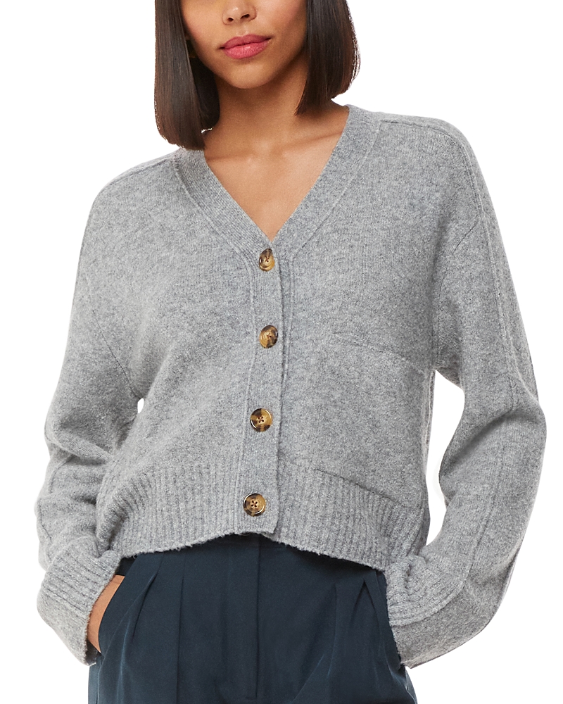 Whistles Wool Mix Pocket Cardigan In Grey Marl