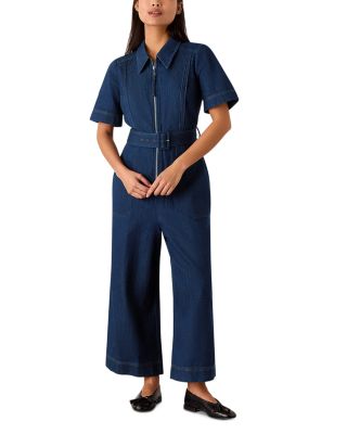 Whistles - Petites Denim Pintuck Belted Jumpsuit