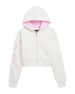 KatieJnyc Girls' Dylan Bow Applique Cropped Zip Hoodie - Big Kid