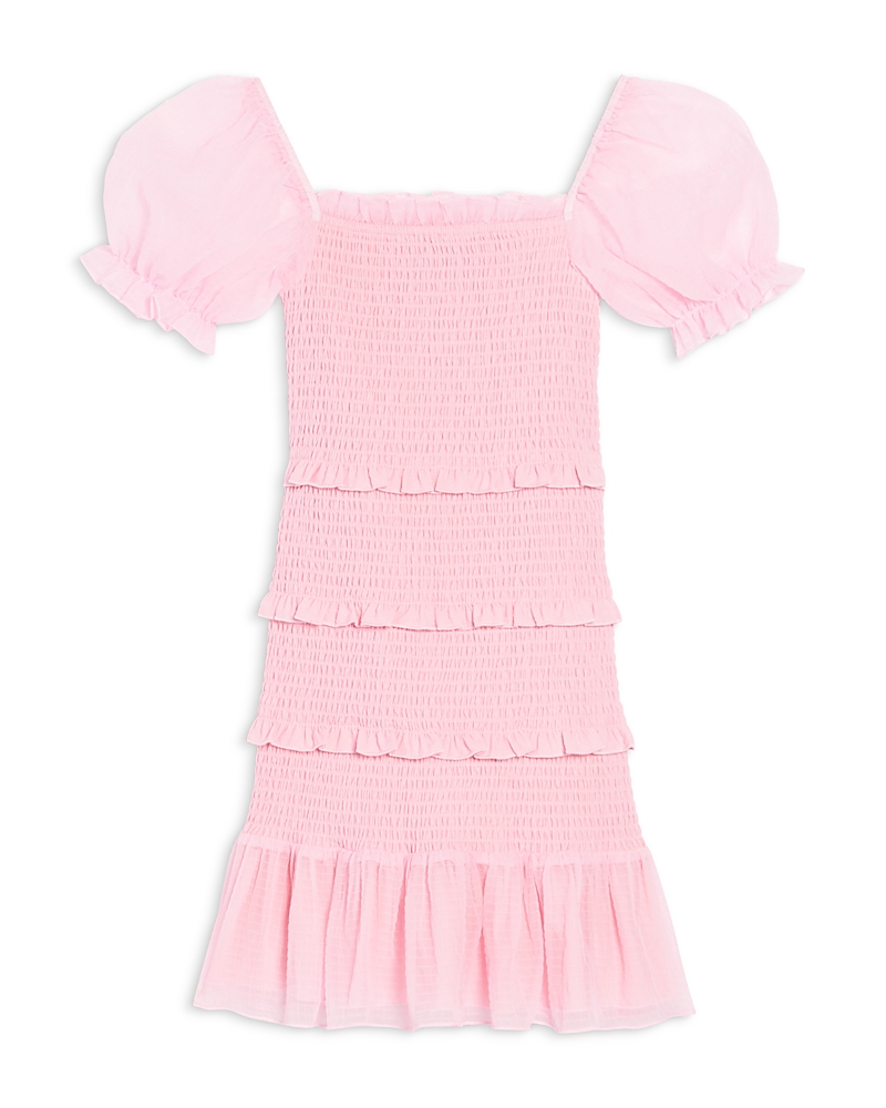 Shop Katiejnyc Girls' Laila Puff Sleeve Tiered Smocked Dress - Big Kid In Pink Check