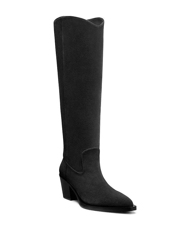 Stuart Weitzman Tate Knee-high Pointed Suede Boots In Black