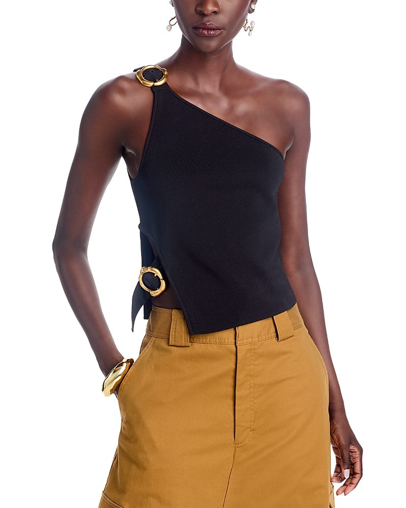 Cult Gaia Valeria One-shoulder Buckled Stretch-knit Tank In Black