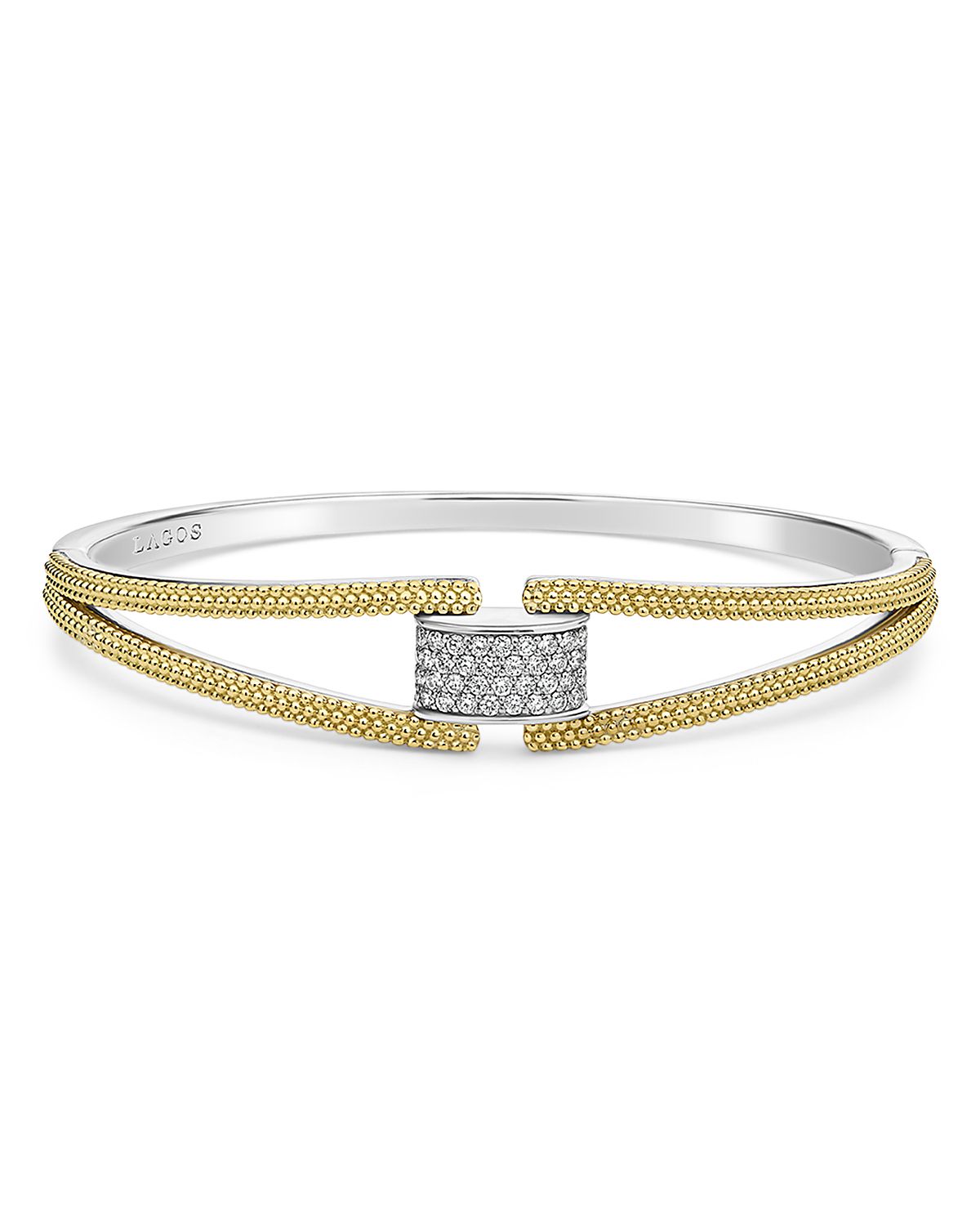 Lagos 18K Yellow Gold & Sterling Silver Caviar Lux Clip Diamond Pave Bangle Bracelet - Exclusive