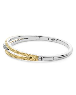 18K Yellow Gold & Sterling Silver Caviar Lux Clip Diamond Pav&eacute; Bangle Bracelet - Exclusive