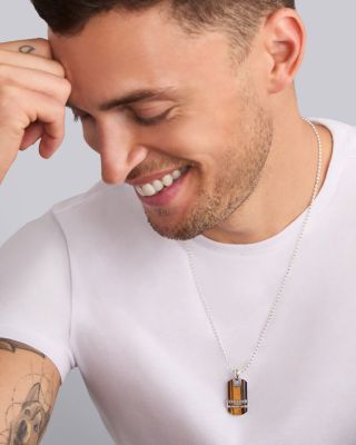 Men's Sterling Silver Anthem Tiger Eye Dog Tag Amulet Pendant - Exclusive 