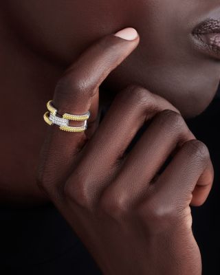 18K Yellow Gold & Sterling Silver Caviar Lux Clip Diamond Pav&eacute; Ring - Exclusive 