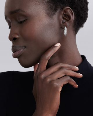 Sterling Silver Signature Caviar Diamond Bead Small Hoop Earrings