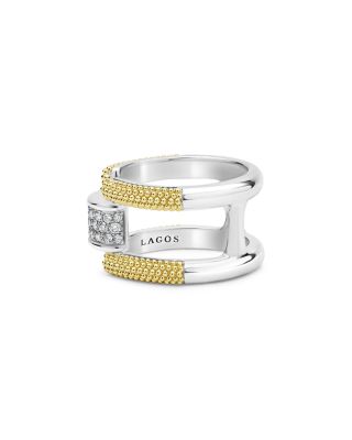 LAGOS 18K Yellow Gold & Sterling Silver Caviar Lux Clip Diamond Pav&eacute; Bangle Bracelet - Exclusive 