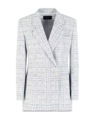 Linen Check Pattern Double Breasted Blazer Jacket