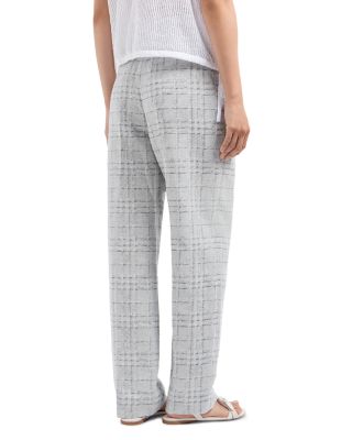 Linen Check Straight Leg Trousers 