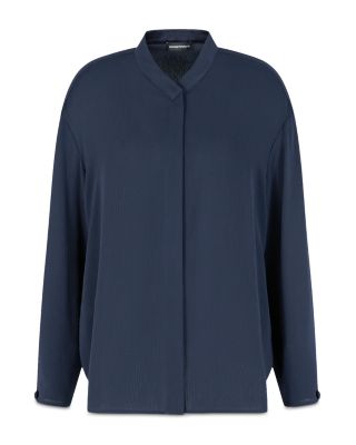 Creponne Long Sleeve Button Down Blouse with Guru Collar
