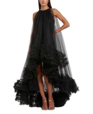 Mac Duggal - Tulle High Neck Sleeveless Ruffled Hem Hi-Lo Gown