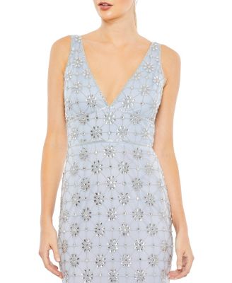 Embellished Mesh V Neck Sleeveless Gown