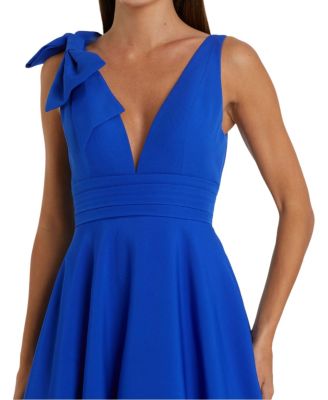 Crepe Sleeveless V Neck Ballgown with Bow