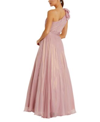 Iridescent One Shoulder Rosette Ball Gown